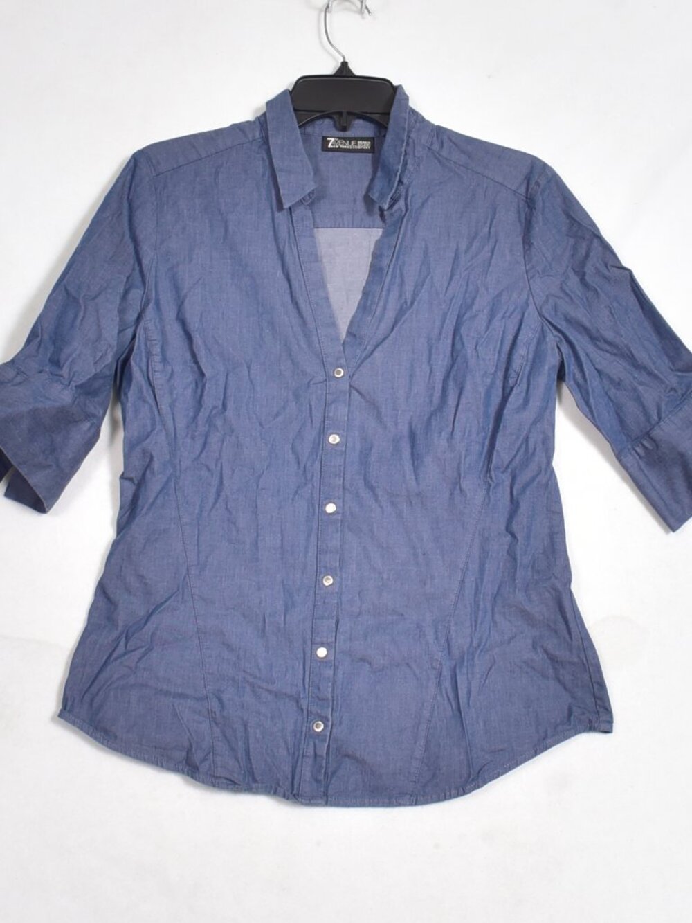 7th Avenue Design Studio Women's Size Medium Denim Blouse Top Shirt